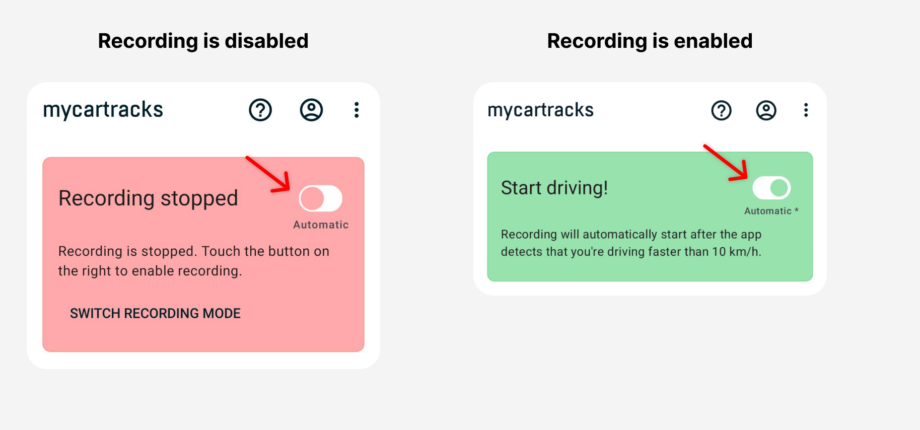 MyCarTracks disabled-enabled-recording