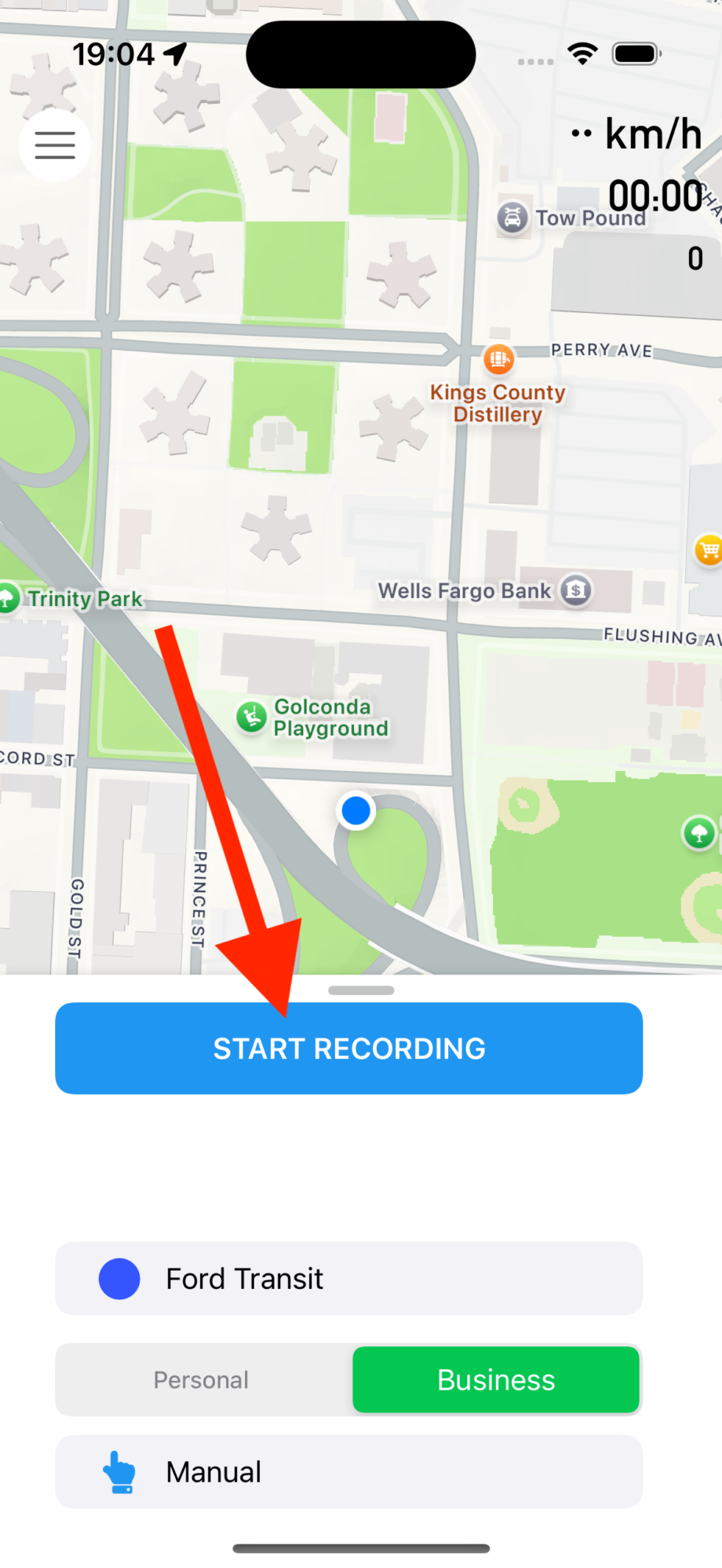 MyCarTracks start manual recording